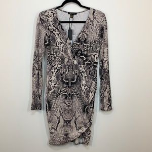 ReVamped body con snake print long sleeve cocktail dress
